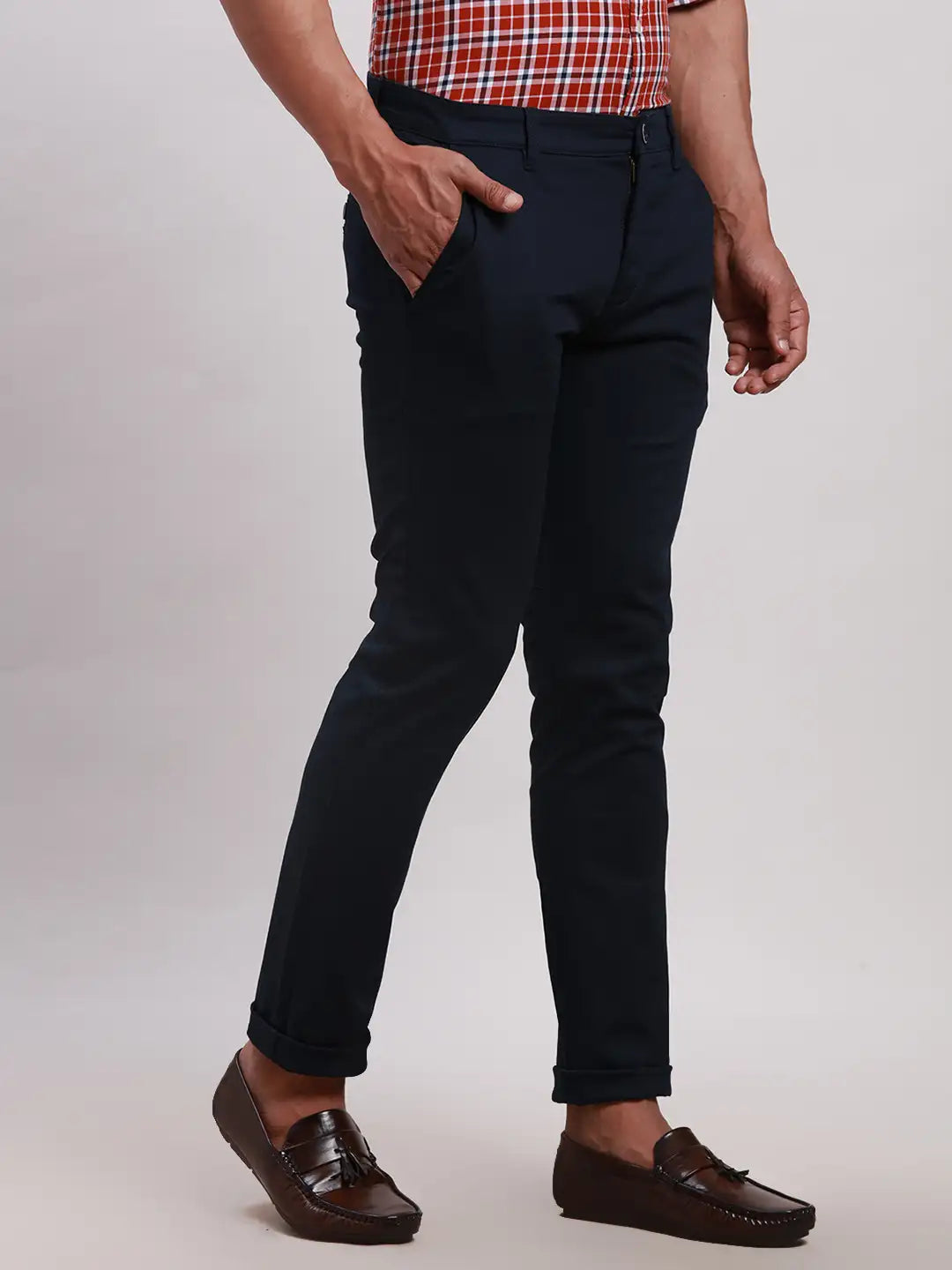 Parx Men Grey Super Slim Fit Solid Cotton Spandex Trouser