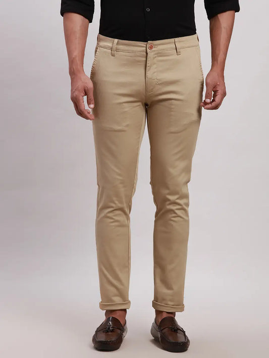 Men Brown Super Slim Fit Solid Cotton Blend Trouser