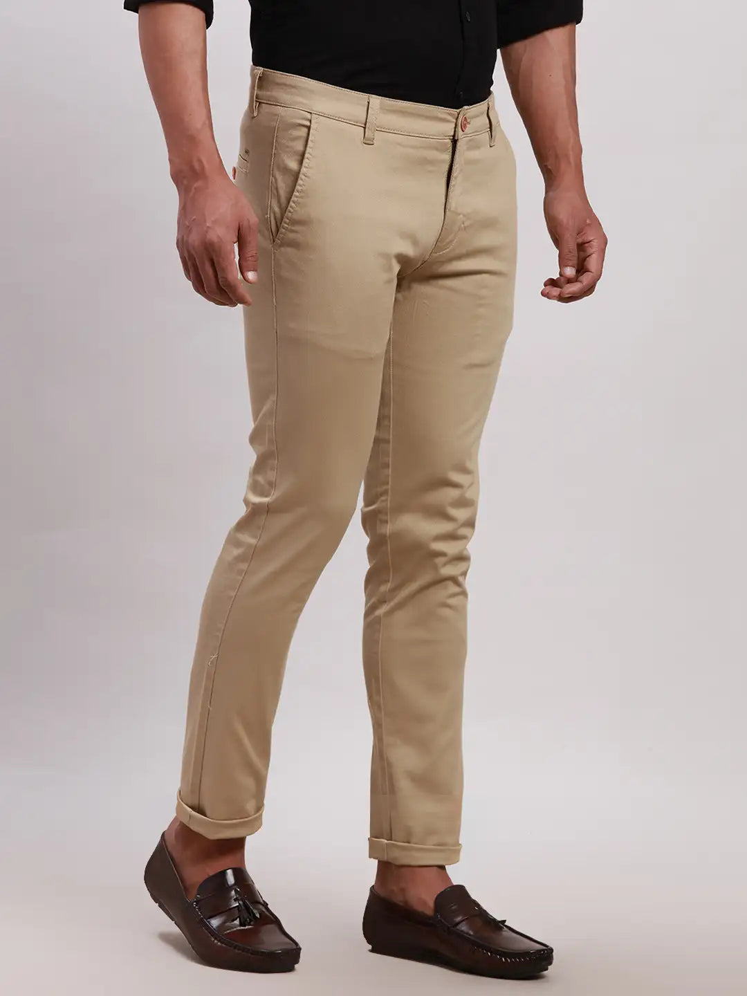 Men Brown Super Slim Fit Solid Cotton Blend Trouser