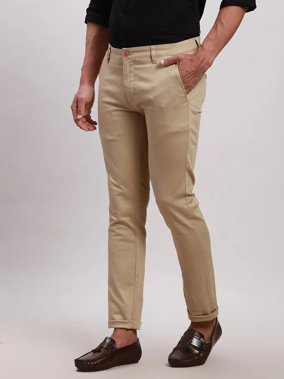 Men Brown Super Slim Fit Solid Cotton Blend Trouser