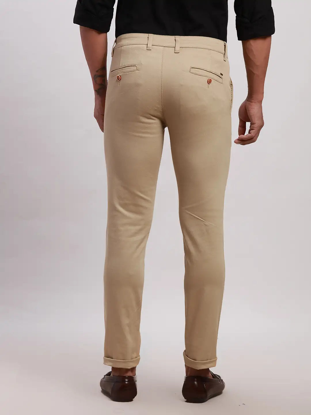 Parx Men Khaki Super Slim Fit Solid Cotton Blend Trousers