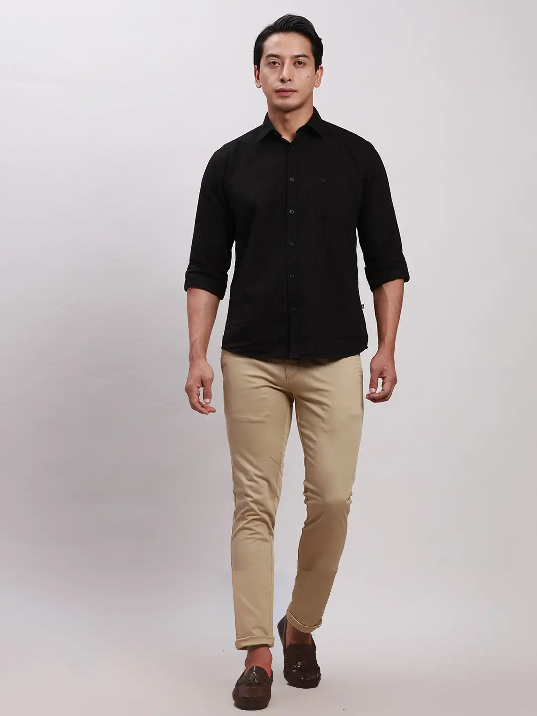 Men Brown Super Slim Fit Solid Cotton Blend Trouser