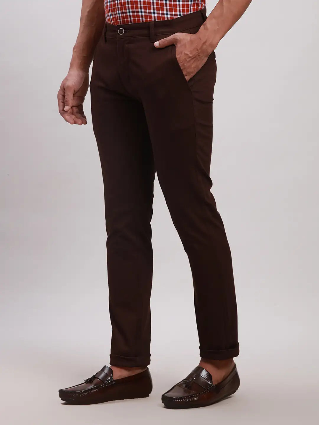 Parx Men Brown Super Slim Fit Solid Cotton Blend Trousers – MyRaymond