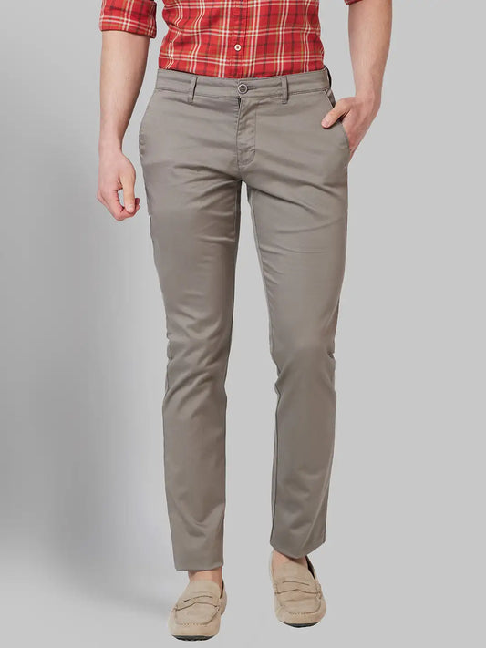 Men Slim Tapered Fit Brown Trouser