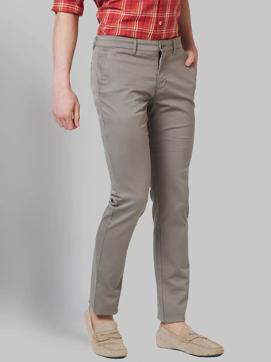 Men Slim Tapered Fit Brown Trouser