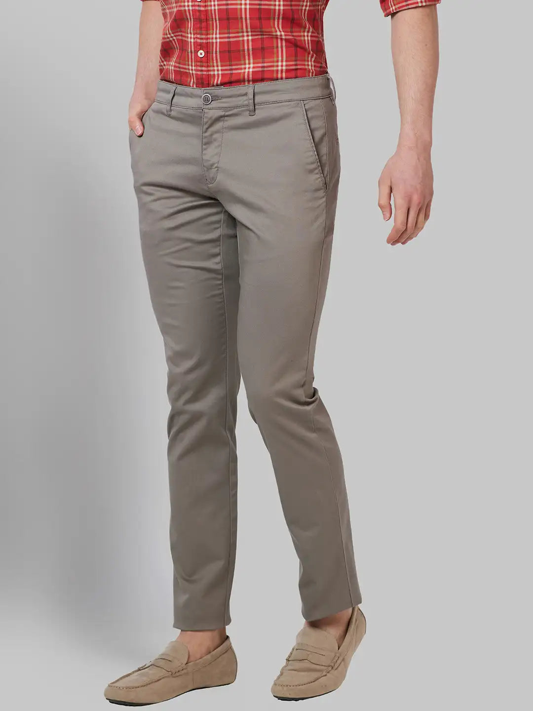 Men Slim Tapered Fit Brown Trouser
