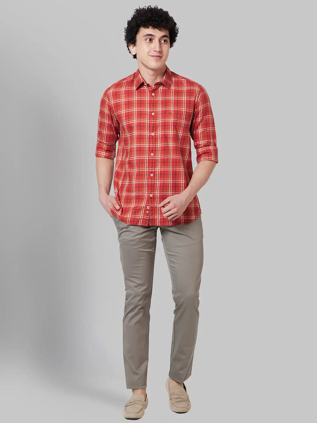 Men Slim Tapered Fit Brown Trouser