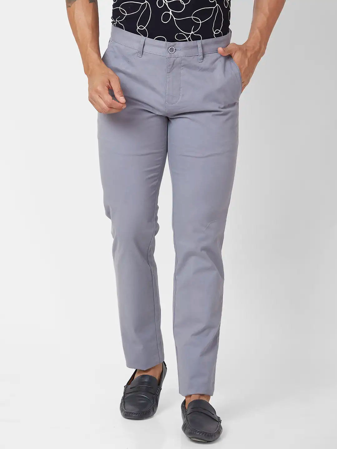 Parx Slim Fit Solid Medium Khaki Trouser
