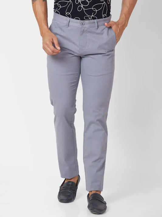 Parx Slim Fit Solid Medium Khaki Trouser