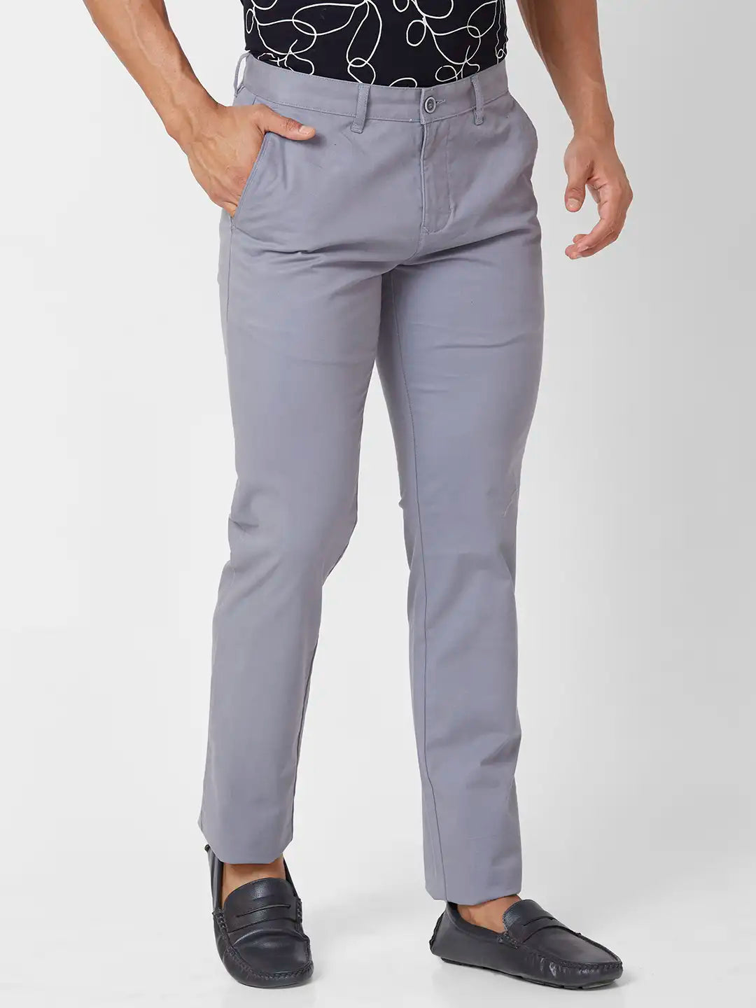 Parx Slim Fit Solid Medium Khaki Trouser