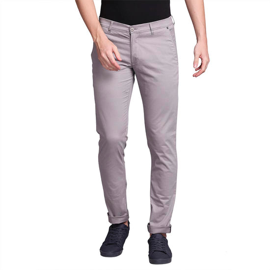 Men's Grey Solid Low-Rise Trousers