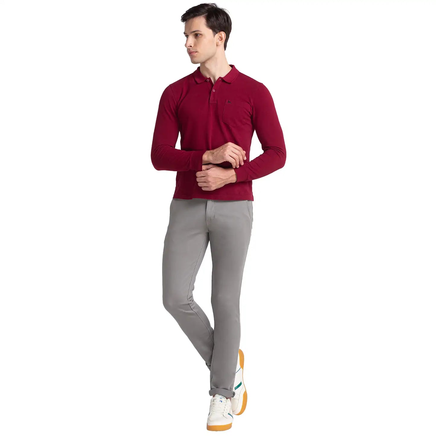 Men Slim Fit Medium Khaki Chinos