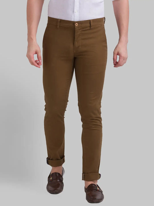 Men Slim Fit Medium Fawn Trouser