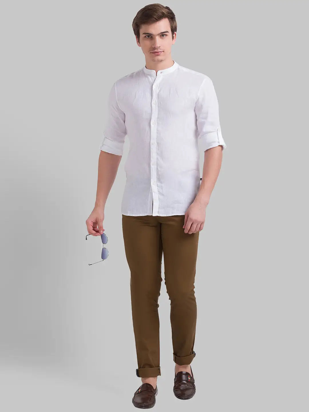 Men Slim Fit Medium Fawn Trouser