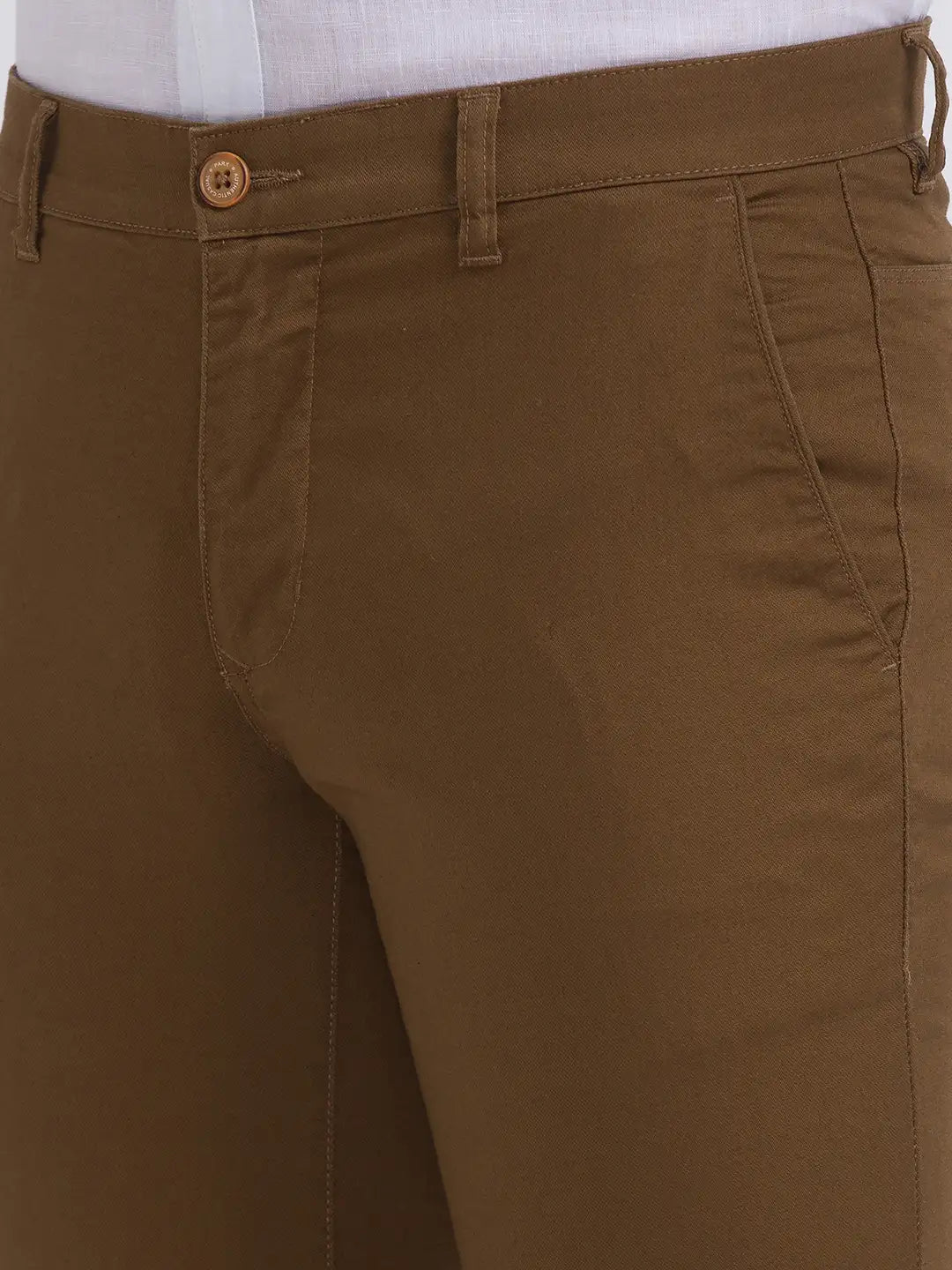 Men Slim Fit Medium Fawn Trouser