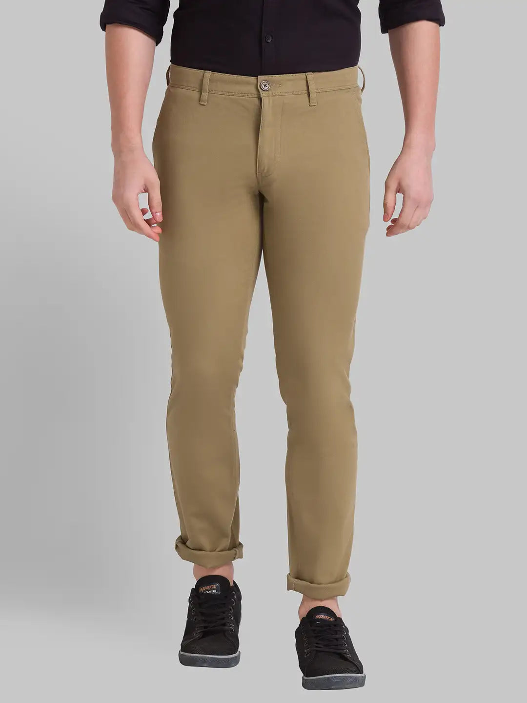 Men Slim Fit Dark Khaki Chinos