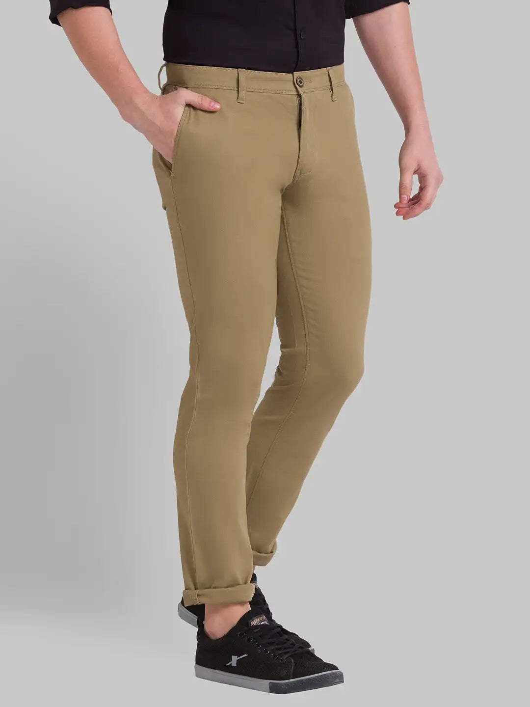 Men Slim Fit Dark Khaki Chinos