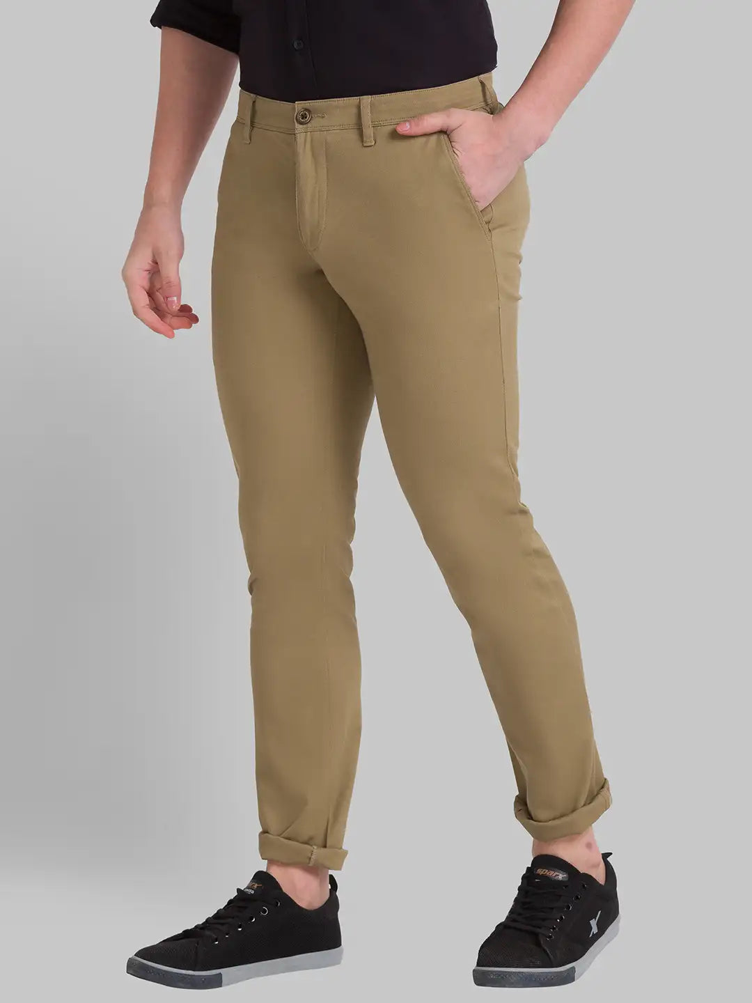 Men Slim Fit Dark Khaki Chinos