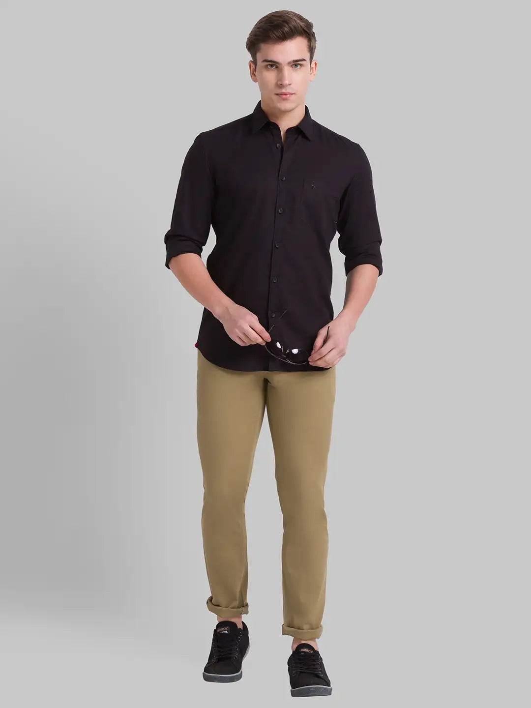 Men Slim Fit Dark Khaki Chinos