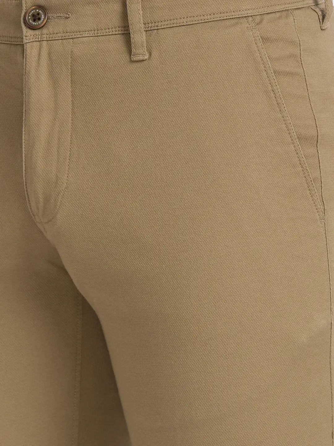 Men Slim Fit Dark Khaki Chinos