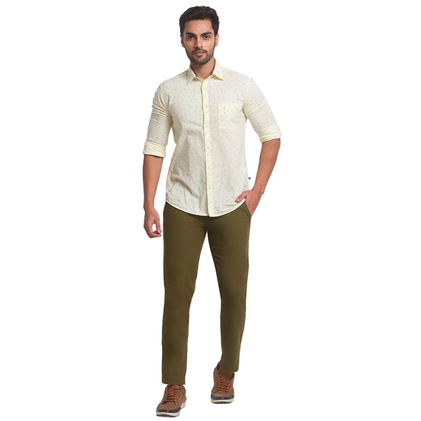 Men Tapered Fit Beige Trouser