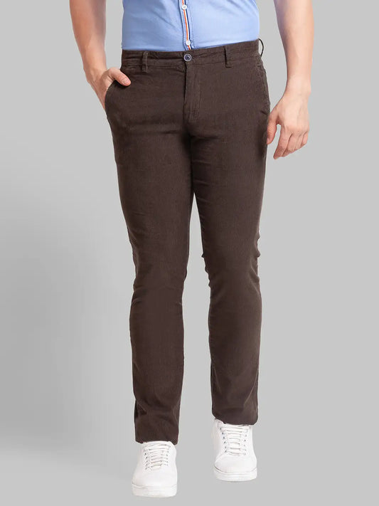 Men Tapered Fit Dark Brown Trouser