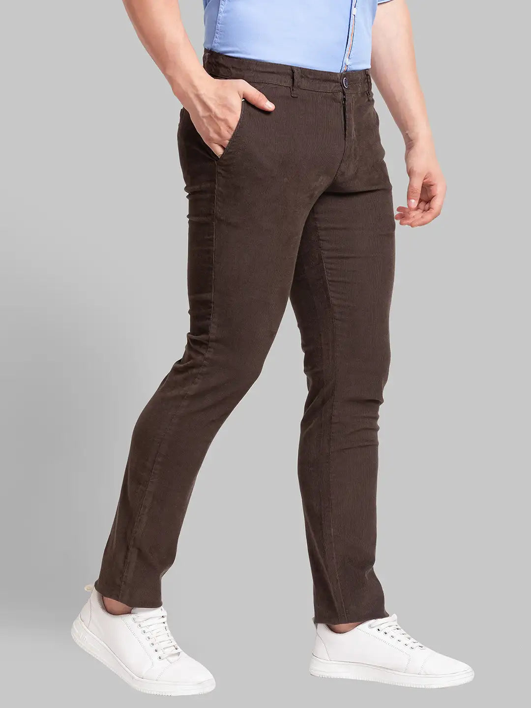 Men Tapered Fit Dark Brown Trouser