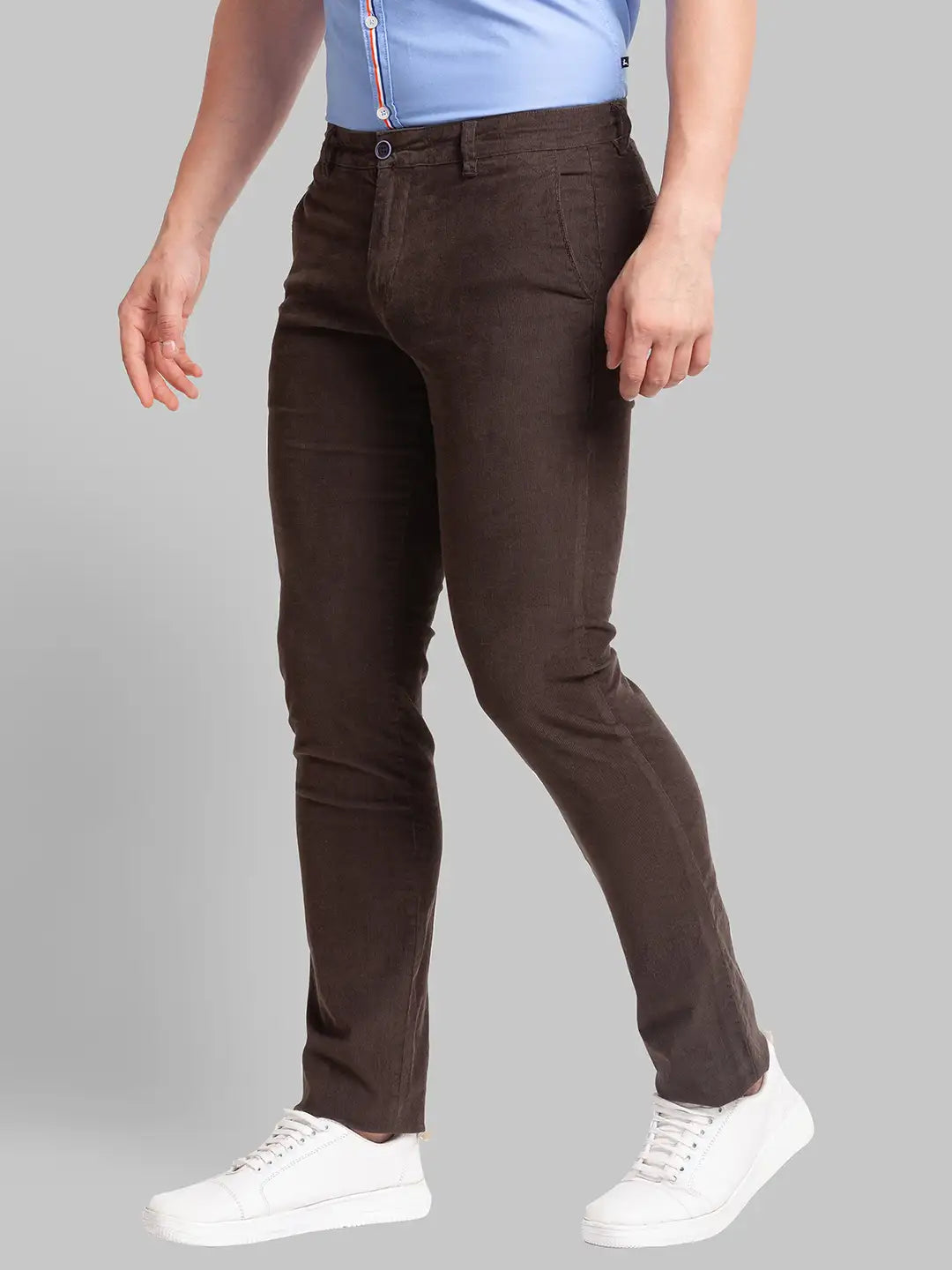 Men Tapered Fit Dark Brown Trouser