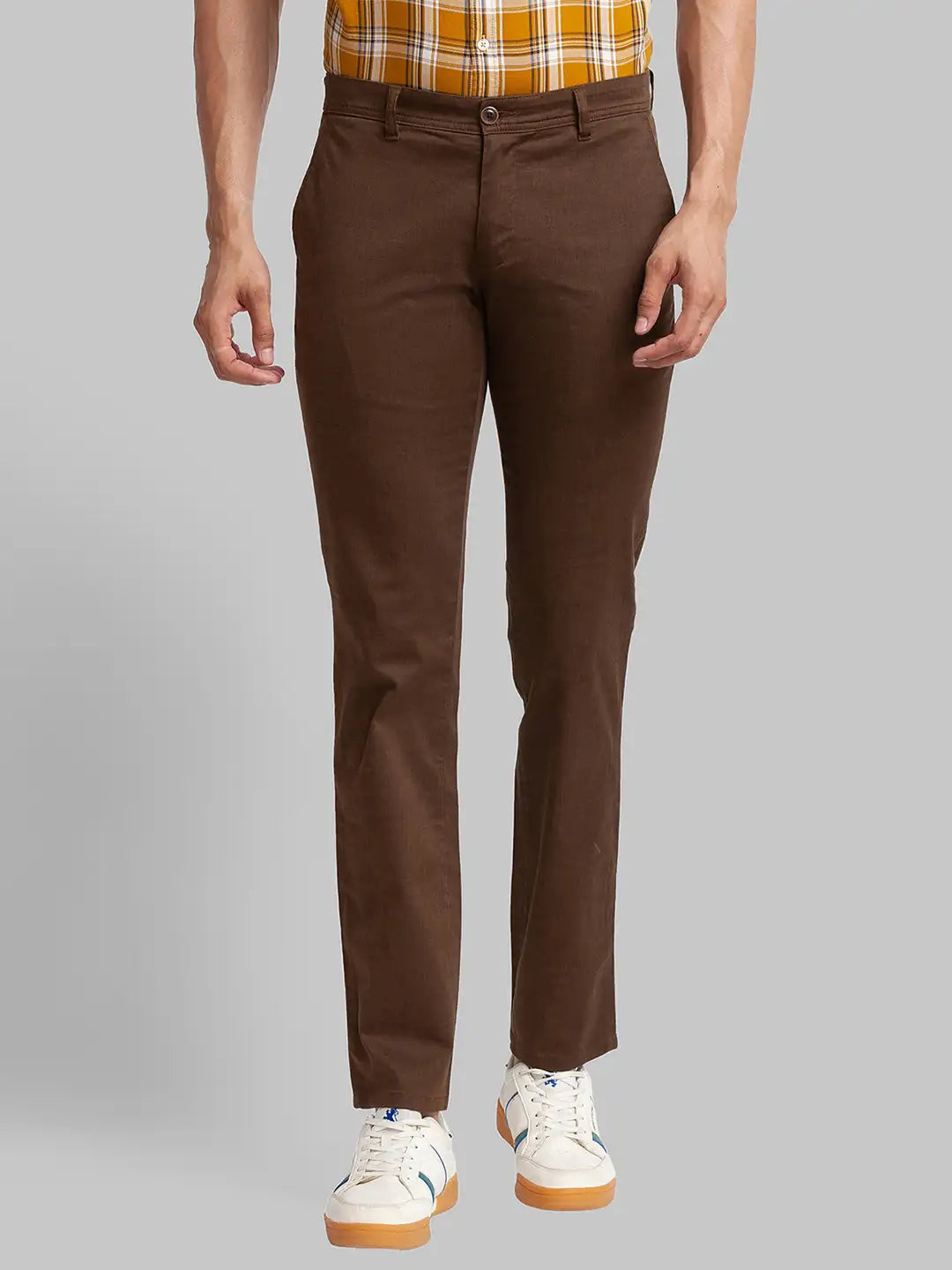 Men Tapered Fit Brown Chinos & Trouser