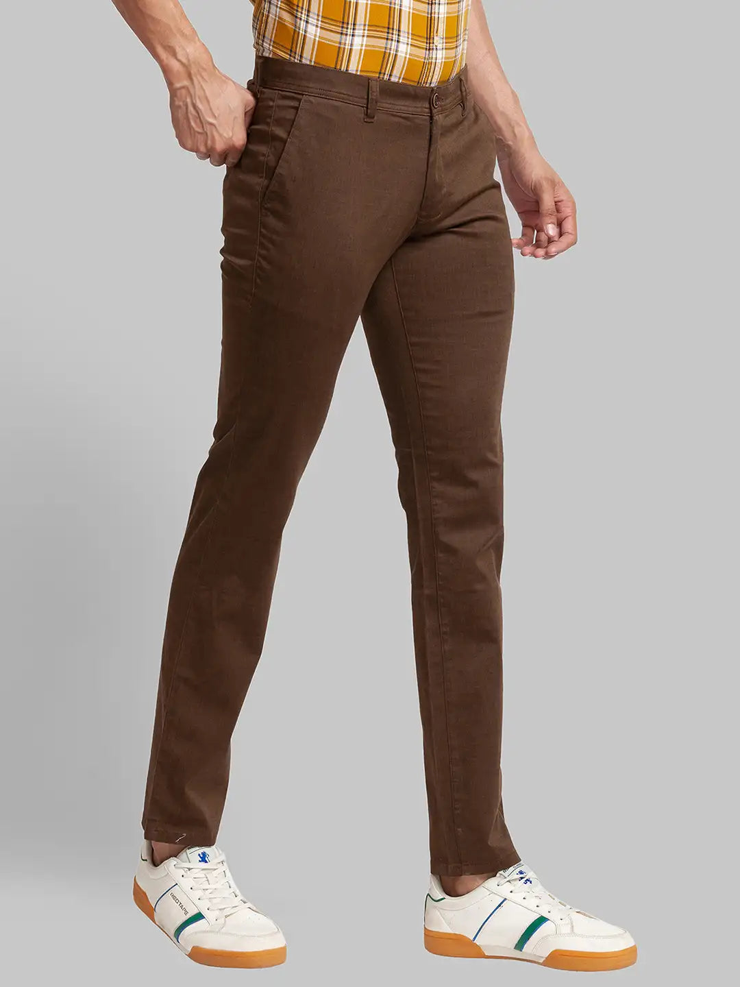 Men Tapered Fit Brown Chinos & Trouser