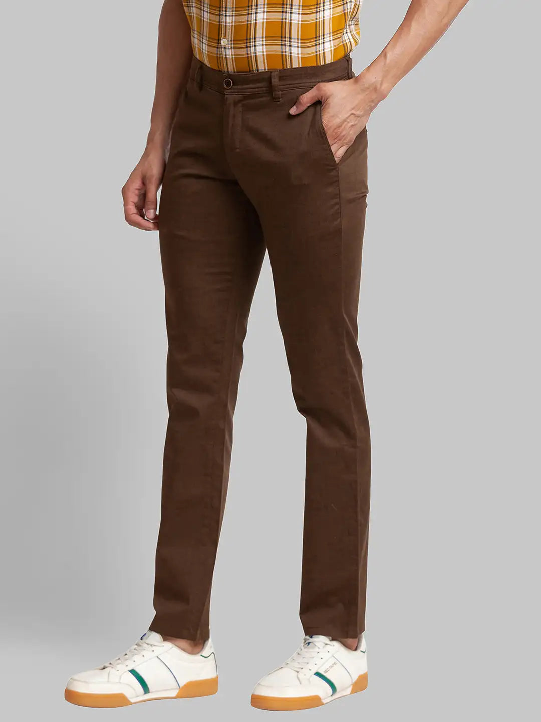 Men Tapered Fit Brown Chinos & Trouser