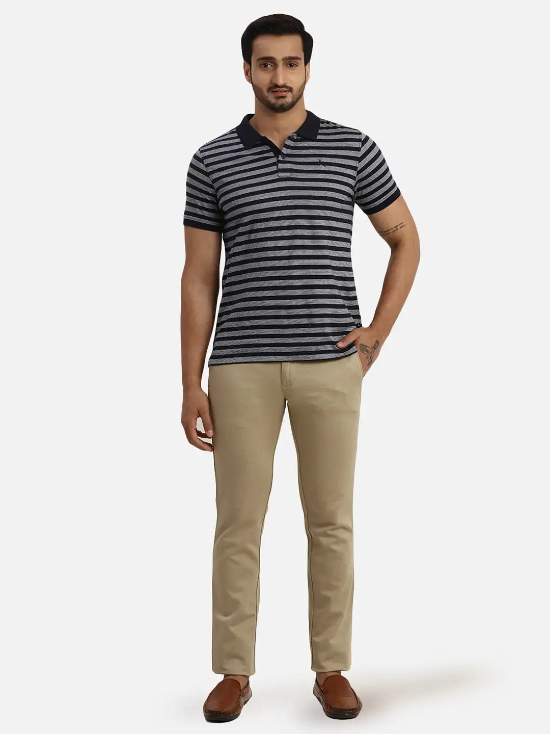Men Low Rise Tapered Fit Blue Trouser