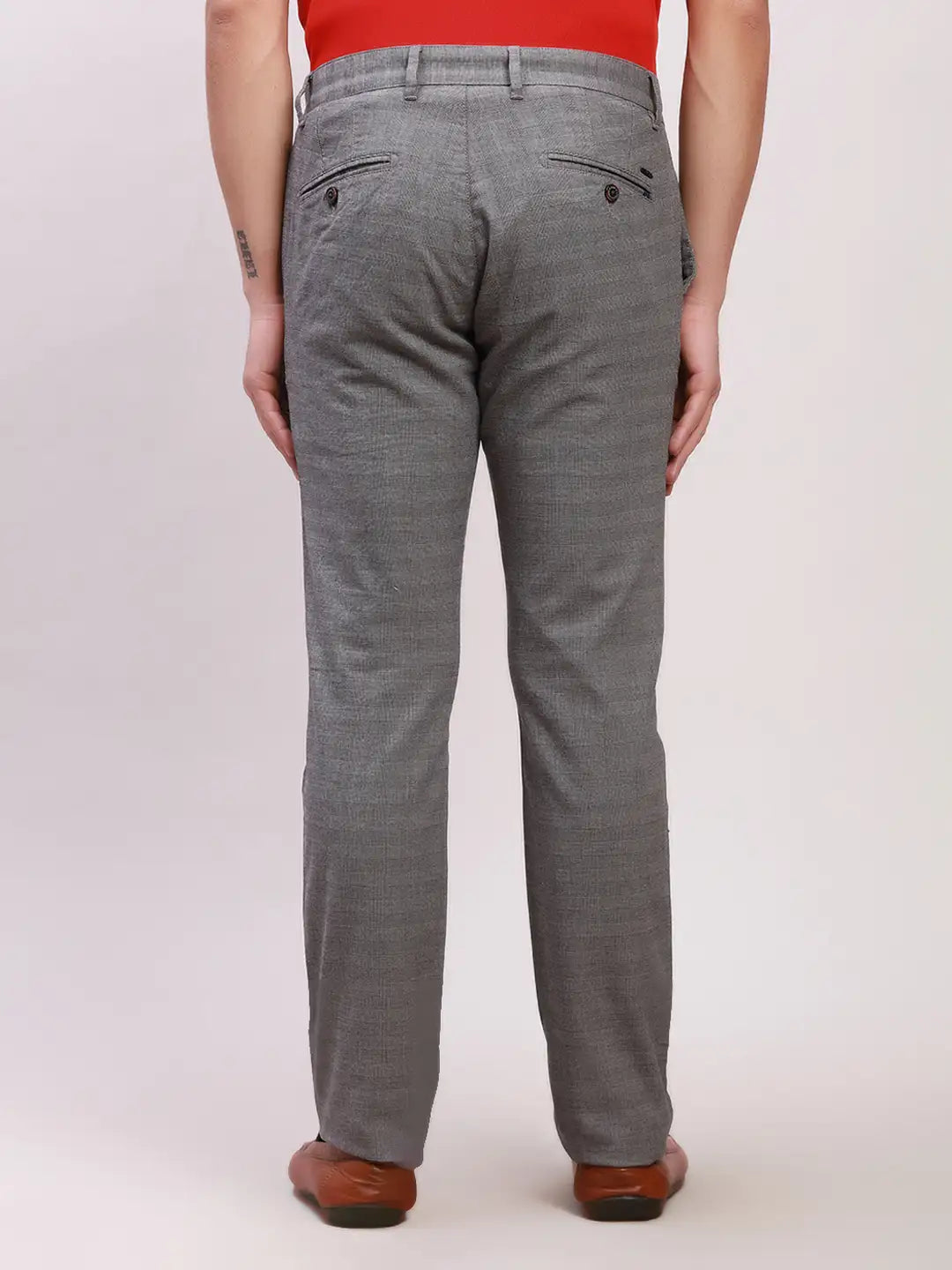 Parx Men Blue Solid Low Rise Tapered Fit Cotton Blend Trouser