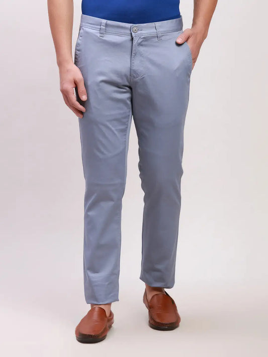 Parx Men Fawn Solid Lrt Fit Cotton Blend Trousers