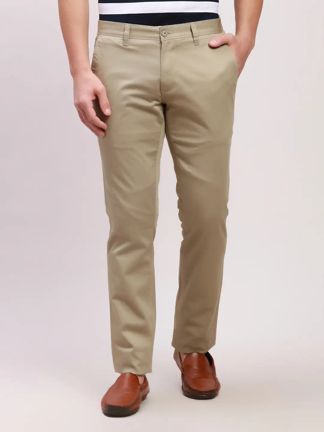 Parx Men Blue Solid Lrt Cotton Blend Trousers