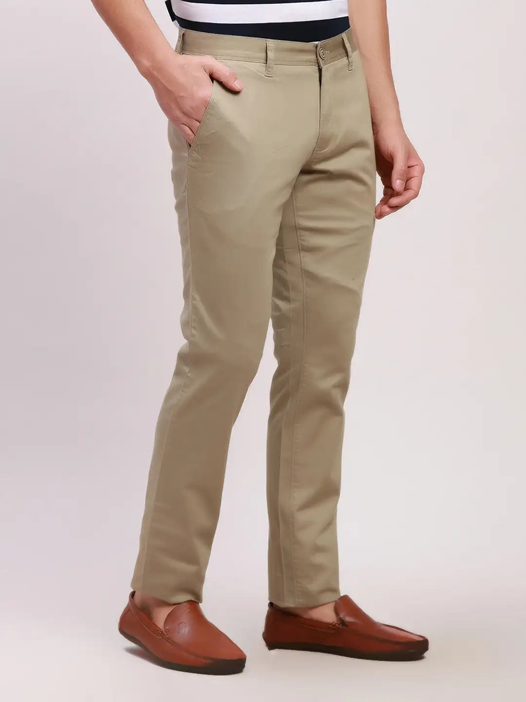 Parx Men Blue Solid Lrt Cotton Blend Trousers