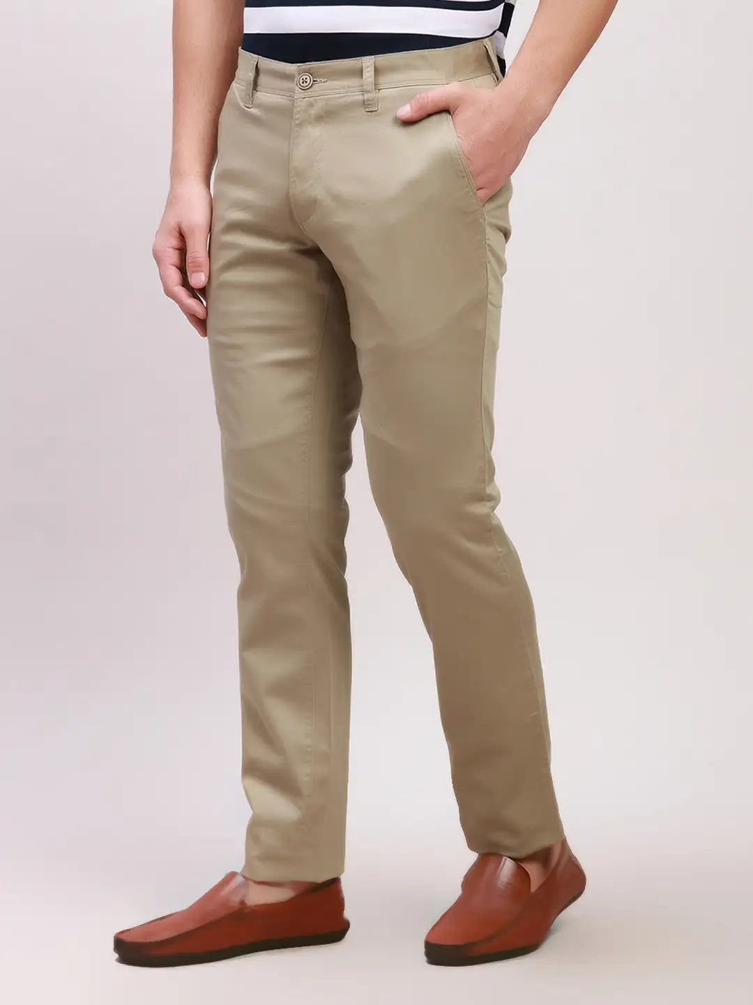 Parx Men Blue Solid Lrt Cotton Blend Trousers