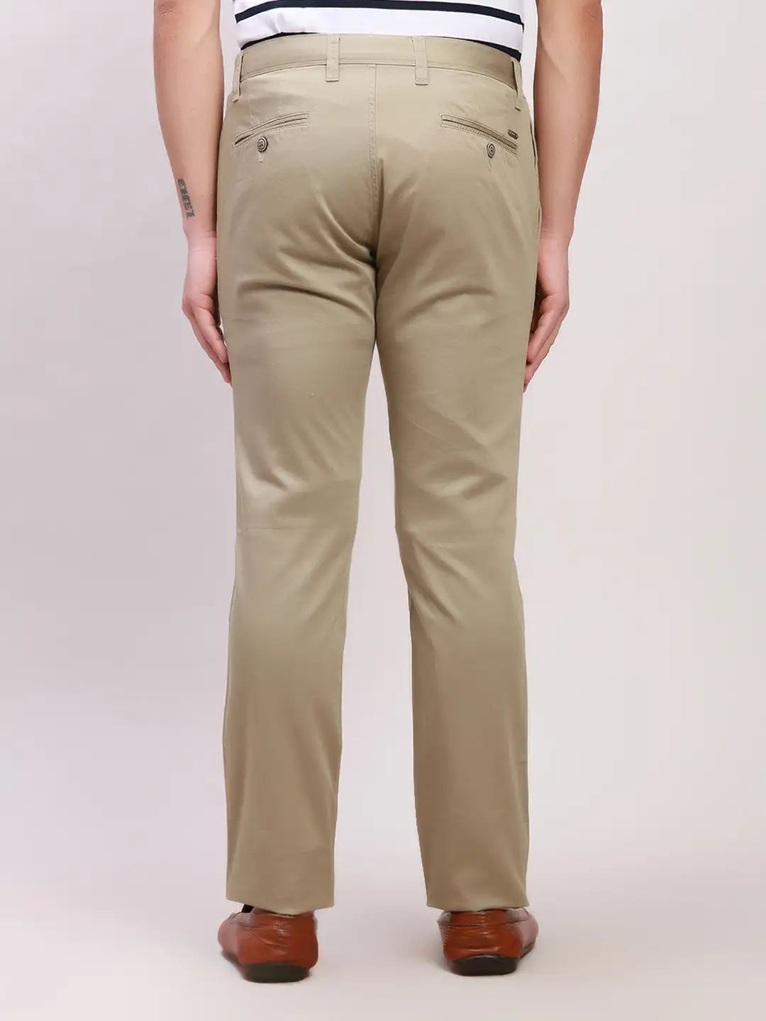Parx Men Blue Solid Lrt Cotton Blend Trousers
