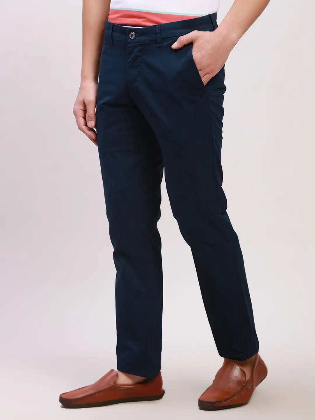 Parx Men Green Solid Lrt Cotton Blend Trousers