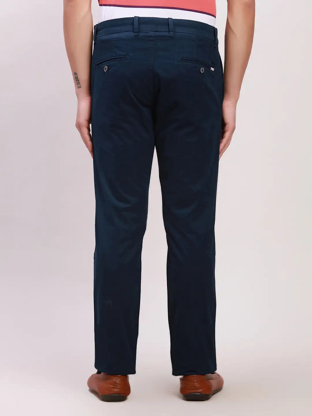 Parx Men Green Solid Lrt Cotton Blend Trousers