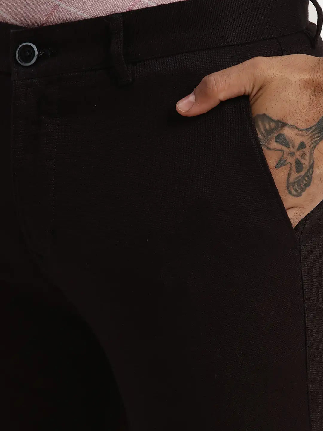 Men Low Rise Tapered Fit Blue Trouser