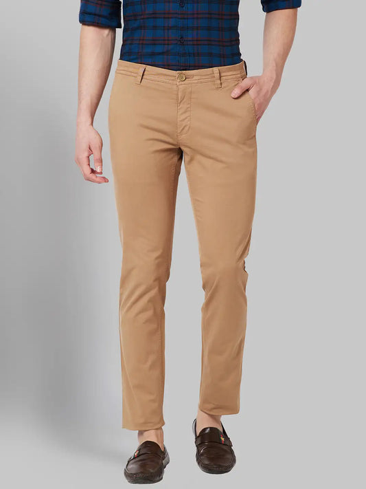 Men Low Rise Tapered Fit Beige Trouser
