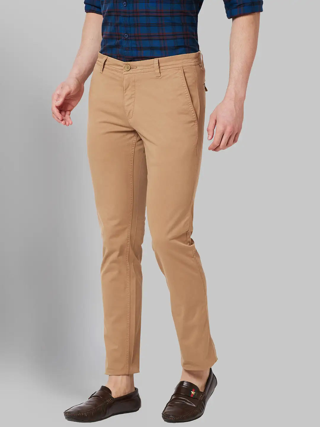 Men Low Rise Tapered Fit Beige Trouser