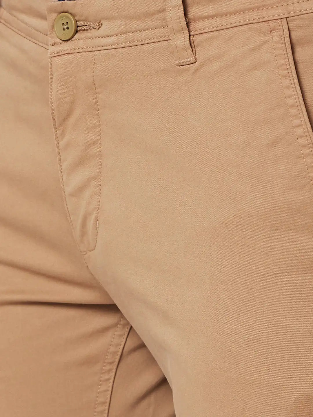 Men Low Rise Tapered Fit Beige Trouser