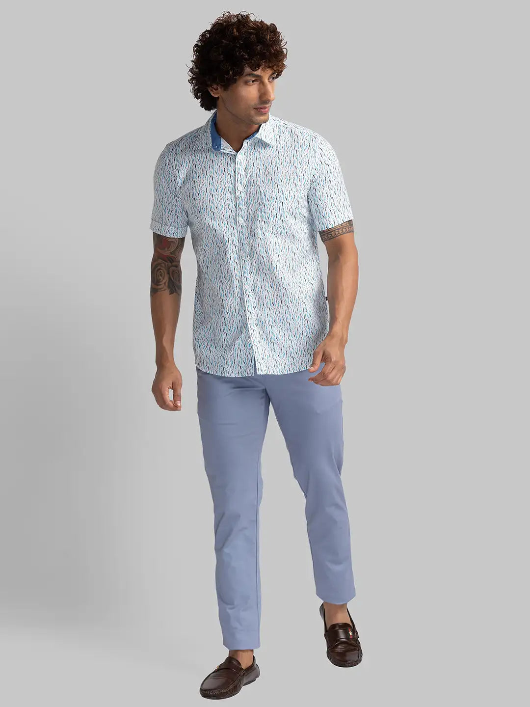 Men Green Lrt Fit Solid Cotton Blend Trouser