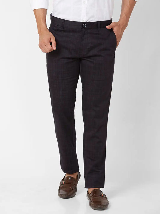 Parx Tapered Fit Printed Medium Grey Trouser