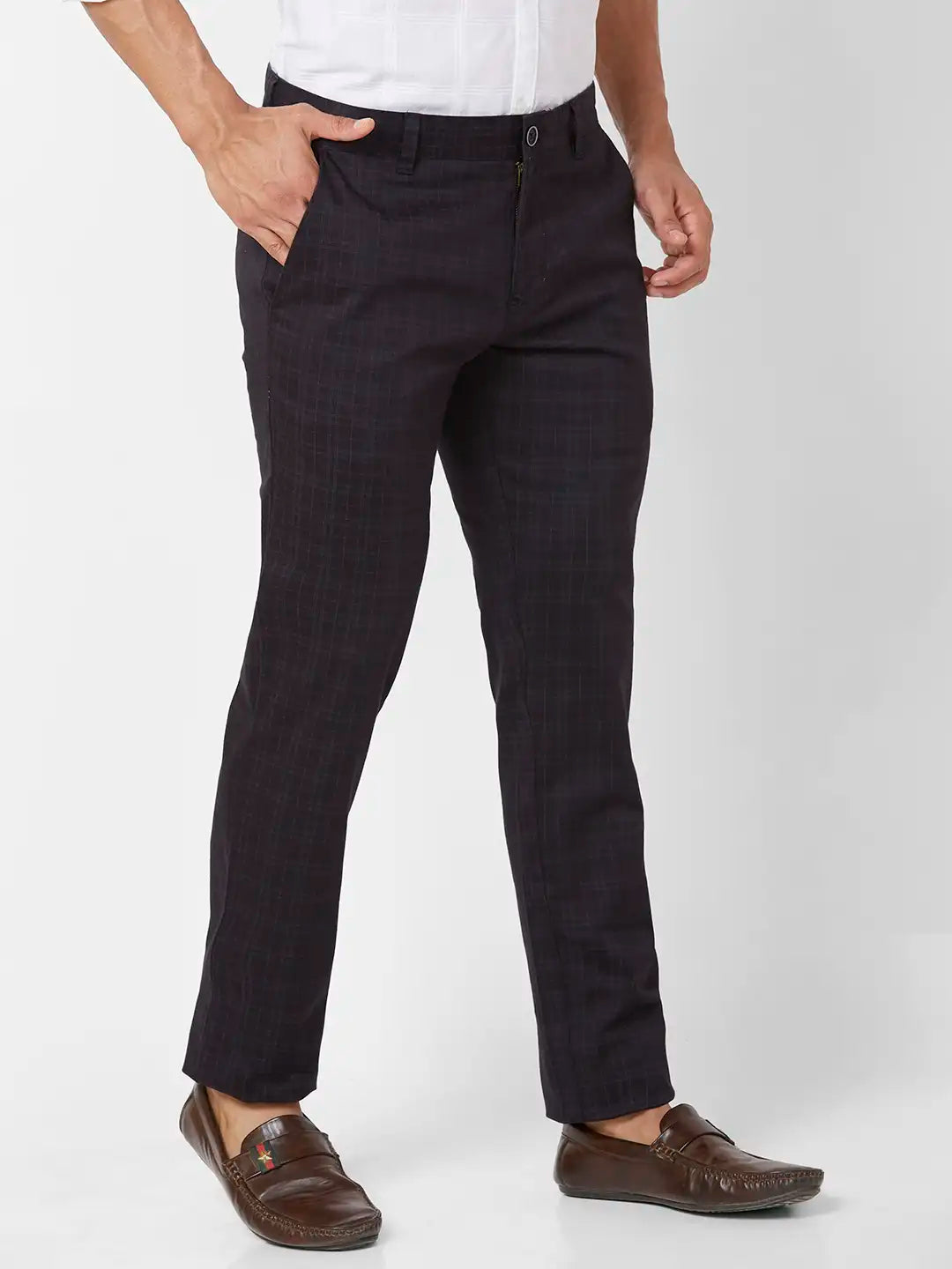 Parx Tapered Fit Printed Medium Grey Trouser