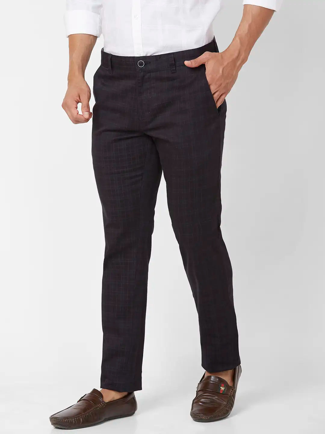 Parx Tapered Fit Printed Medium Grey Trouser