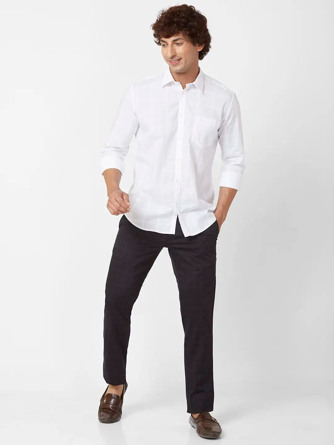 Parx Tapered Fit Printed Medium Grey Trouser