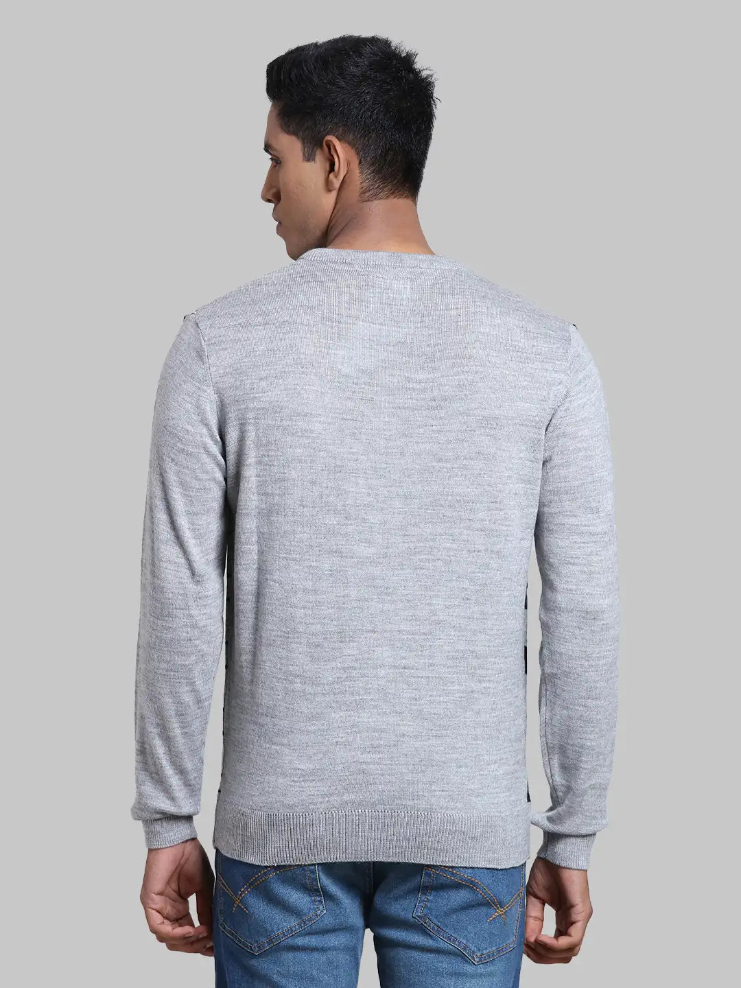 Men Grey Structure Acrylic Full Sleeve Sweaters – MyRaymond